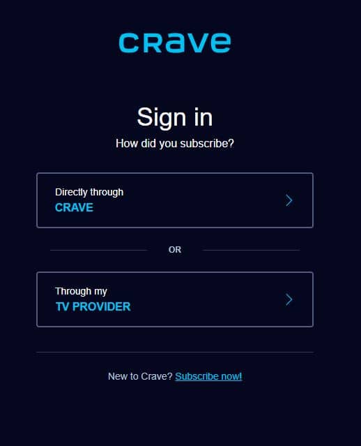 Image of the Crave second sign in screen